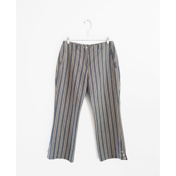 Lilith Blue Gray Beige Stripe Linen Cotton Crop Pants size 36 Extra Small - Picture 5 of 9